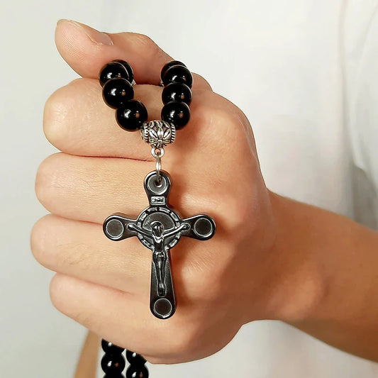 Collar Crucifijo Rosario Negro