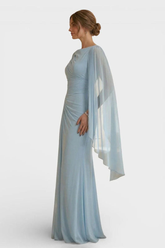 Elegant Draped Cape Sleeves Maxi Dress