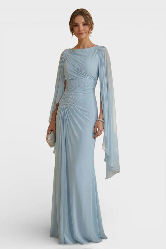 Elegant Draped Cape Sleeves Maxi Dress